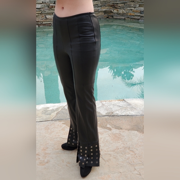 ESCADA BLACK LEATHER BELL BOTTOM PANTS - Picture 14 of 14